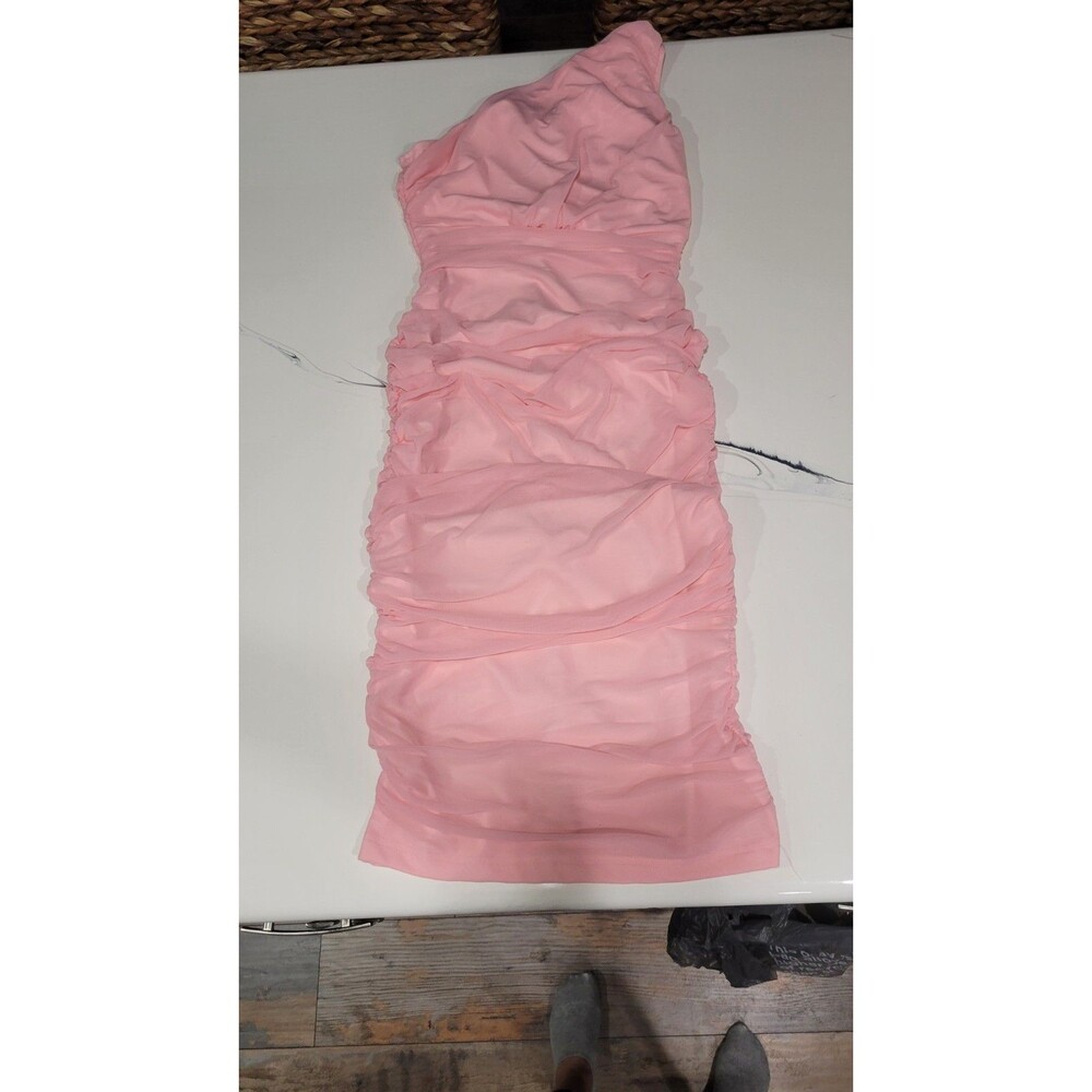 Medium One Shoulder Bodycon Midi Dress Pink NWOT BEAUTIFUL BIN 3